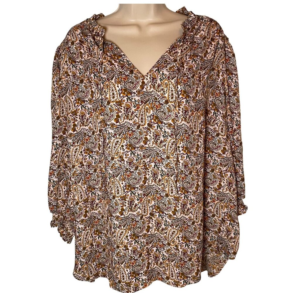 Carolina Belle Montreal Blouse 2X Floral Paisley Print‎ 3/4 Sleeve Fall Casual